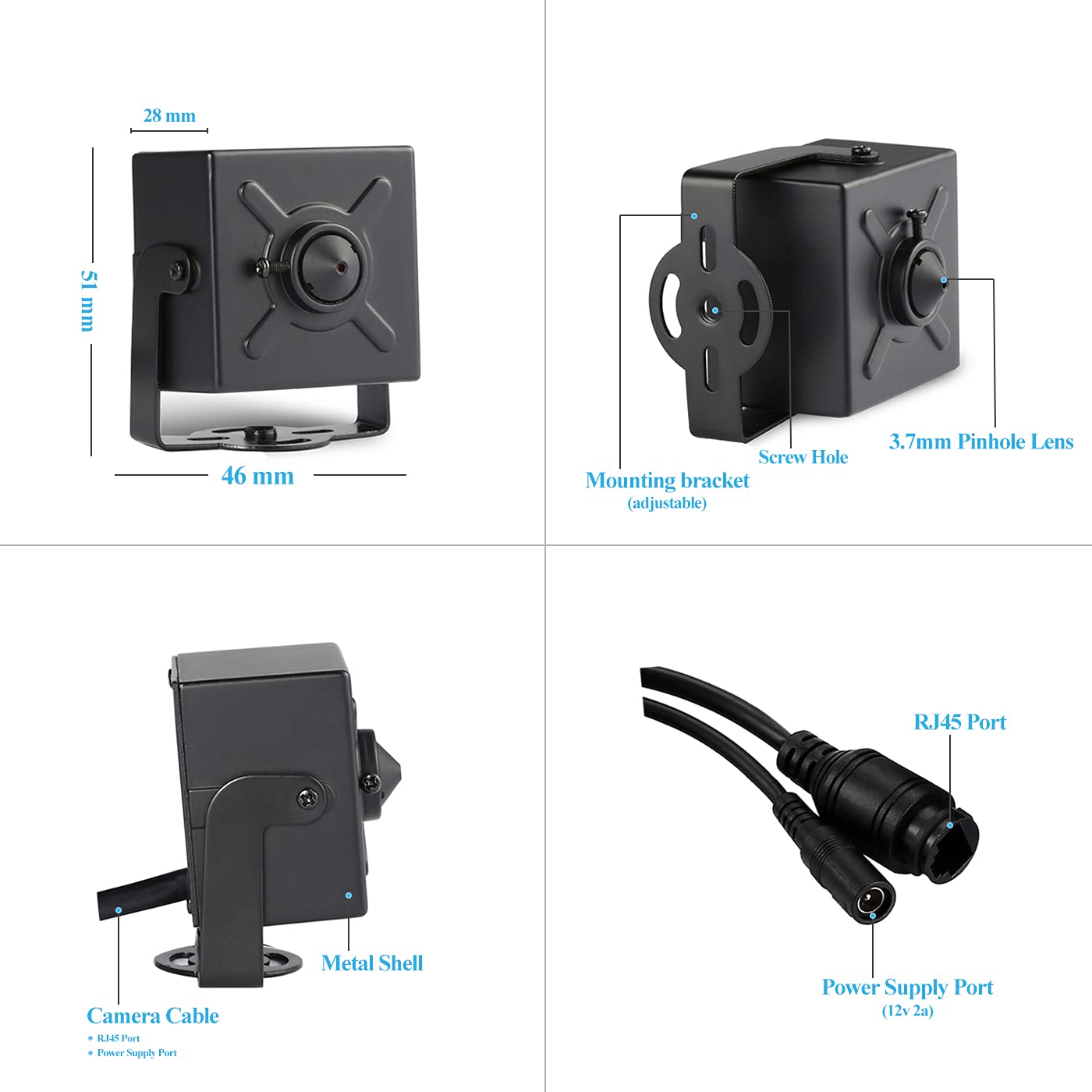 Revotech Mini Security Ip Camera, Hd 3Mp Small Indoor Camera 3.7 Mm Pinhole P2P H.265 Cctv Video Camera(I706 2 Black)